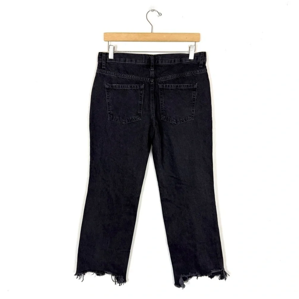FREE PEOPLE Maggie Mid Rise Washed Black Distressed Straight Leg Cropped Jeans
